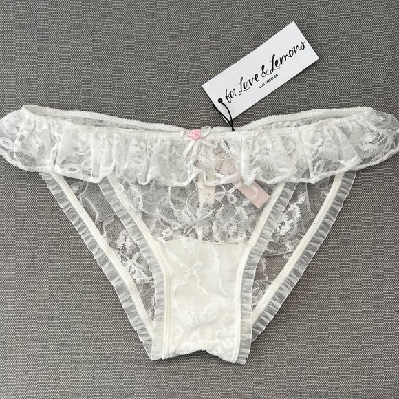 For Love & Lemons Belle Cheeky Ruffle Panty XS White Sheer Stretch Lace VS - Picture 2 of 10